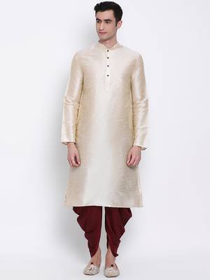 Men's Traditional Marron Coloured plain Pattern Art Silk Kaul Dhoti 5