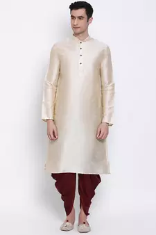 Men's Traditional Marron Coloured plain Pattern Art Silk Kaul Dhoti