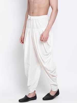 off-White Art Silk Plain Dhoti 2