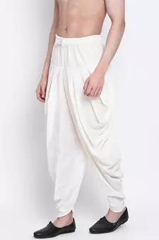 off-White Art Silk Plain Dhoti