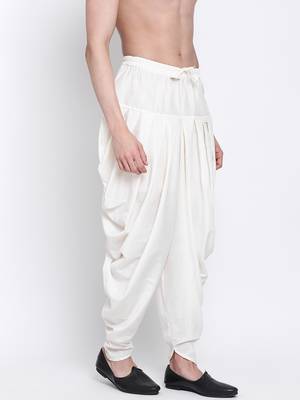 off-White Art Silk Plain Dhoti 3