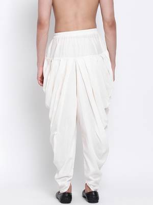 off-White Art Silk Plain Dhoti 4