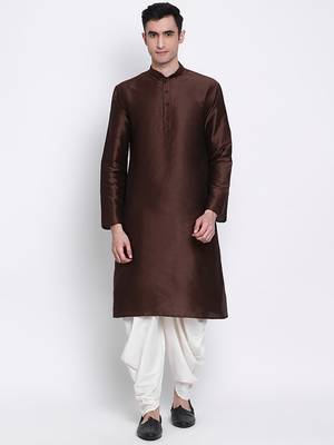 off-White Art Silk Plain Dhoti 5