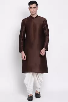 off-White Art Silk Plain Dhoti