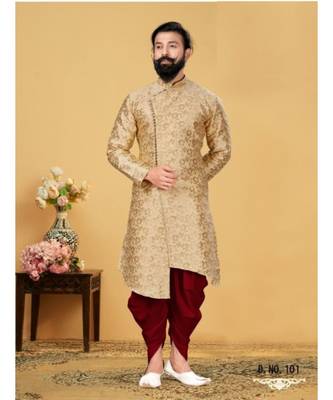 brown silk plain stitched Men Indo Western Set 1