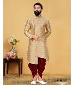 brown silk plain stitched Men Indo Western Set