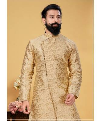 brown silk plain stitched Men Indo Western Set 2