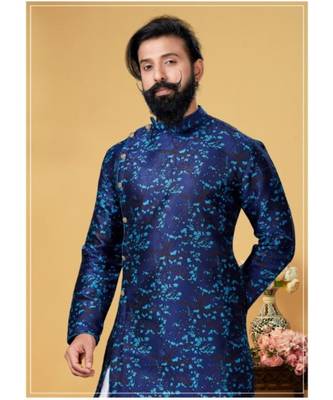 blue silk plain stitched Men Indo Western Set 1