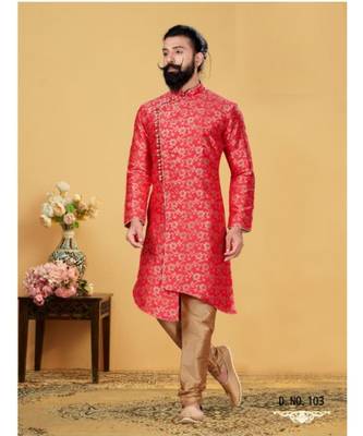 red silk plain stitched Men Indo Western Set 1