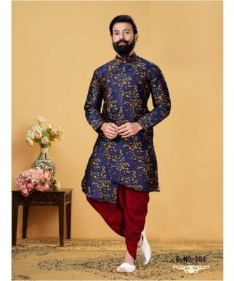 blue silk plain stitched Men Indo Western Set 1