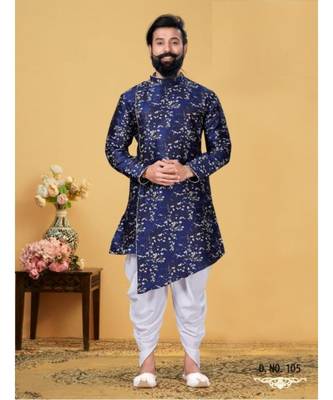 blue silk plain stitched Men Indo Western Set 1