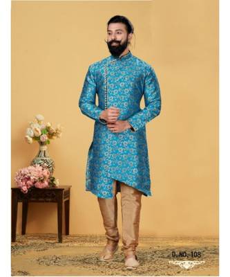 Blue Silk Angarkha Sherwani for Weddings and Festivals 1
