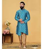 Blue Silk Angarkha Sherwani for Weddings and Festivals