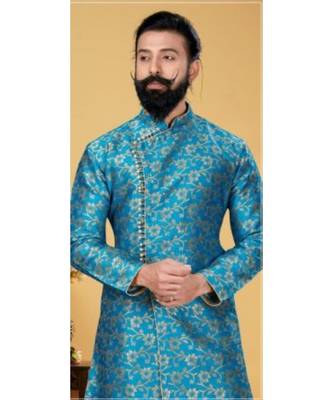 Blue Silk Angarkha Sherwani for Weddings and Festivals 2