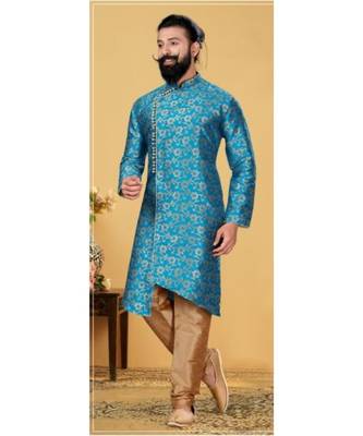 Blue Silk Angarkha Sherwani for Weddings and Festivals 3