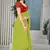 Green printed art silk saree with blouse