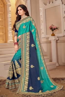 Blue Embroidered Chiffon Saree With Blouse 2