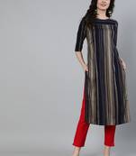 Navy-blue printed cotton ethnic-kurtis