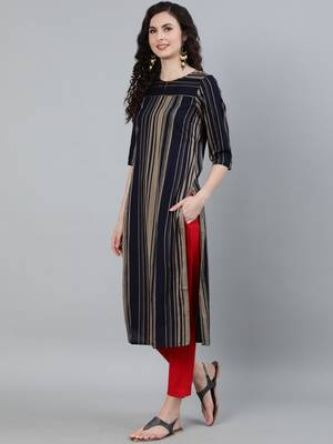 Navy-blue printed cotton ethnic-kurtis 2