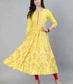 Yellow printed viscose ethnic-kurtis