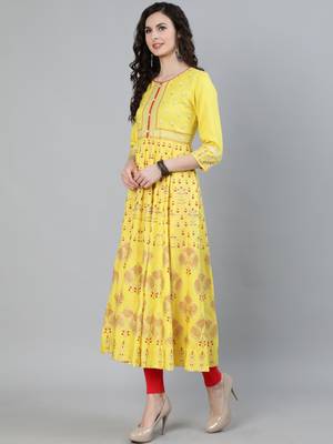 Yellow printed viscose ethnic-kurtis 4