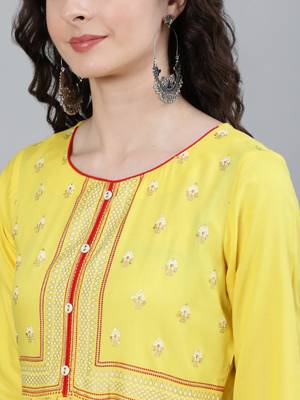 Yellow printed viscose ethnic-kurtis 5