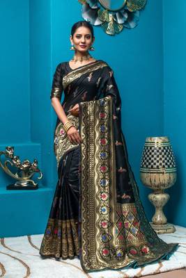 Black Woven Art Silk Saree With Blouse 1