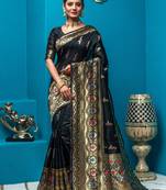 Black Woven Art Silk Saree With Blouse