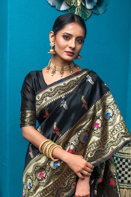 Black Woven Art Silk Saree With Blouse 2
