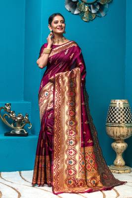Magenta woven art silk saree with blouse 1