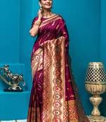 Magenta woven art silk saree with blouse