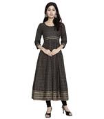 Black printed cotton long-kurtis