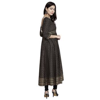 Black printed cotton long-kurtis 2