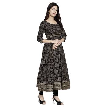 Black printed cotton long-kurtis 3
