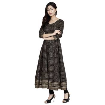 Black printed cotton long-kurtis 5