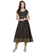 Black printed cotton long-kurtis