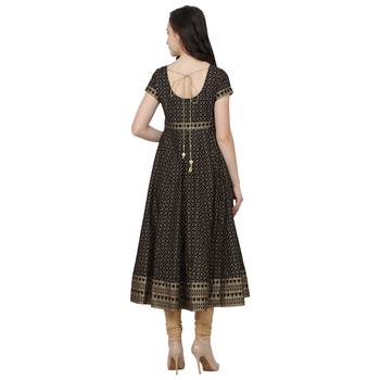 Black printed cotton long-kurtis 2
