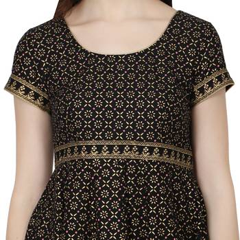 Black printed cotton long-kurtis 4