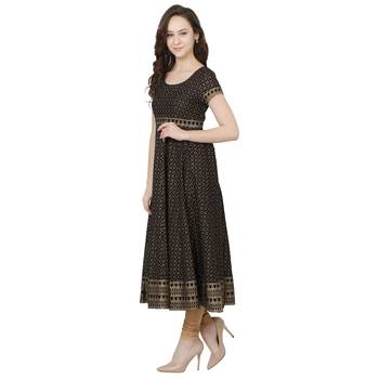 Black printed cotton long-kurtis 5