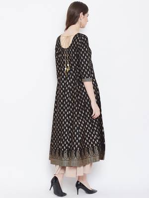 Black printed cotton long-kurtis 2