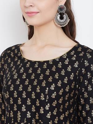 Black printed cotton long-kurtis 4
