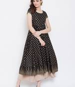 Black printed cotton long-kurtis