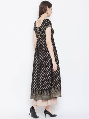 Black printed cotton long-kurtis 2