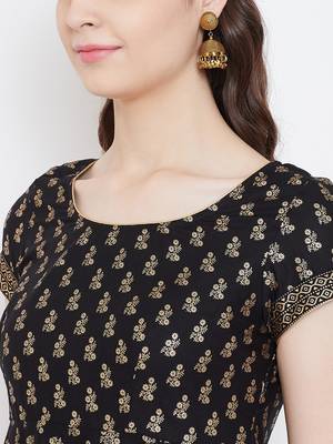 Black printed cotton long-kurtis 4