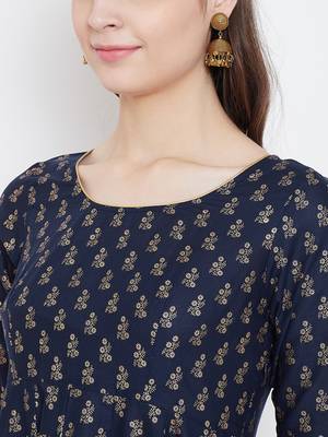 Blue printed cotton long-kurtis 4