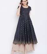 Blue printed cotton long-kurtis