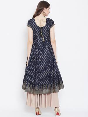 Blue printed cotton long-kurtis 2