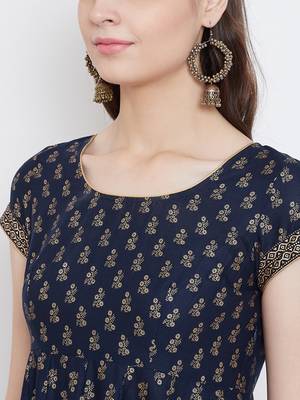 Blue printed cotton long-kurtis 4