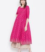 Pink printed cotton long-kurtis