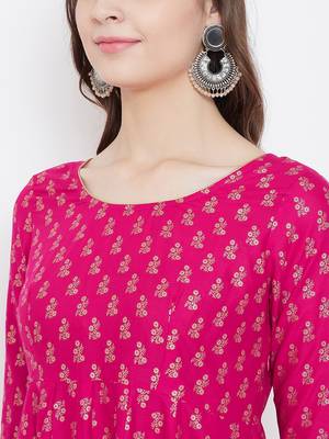 Pink printed cotton long-kurtis 4